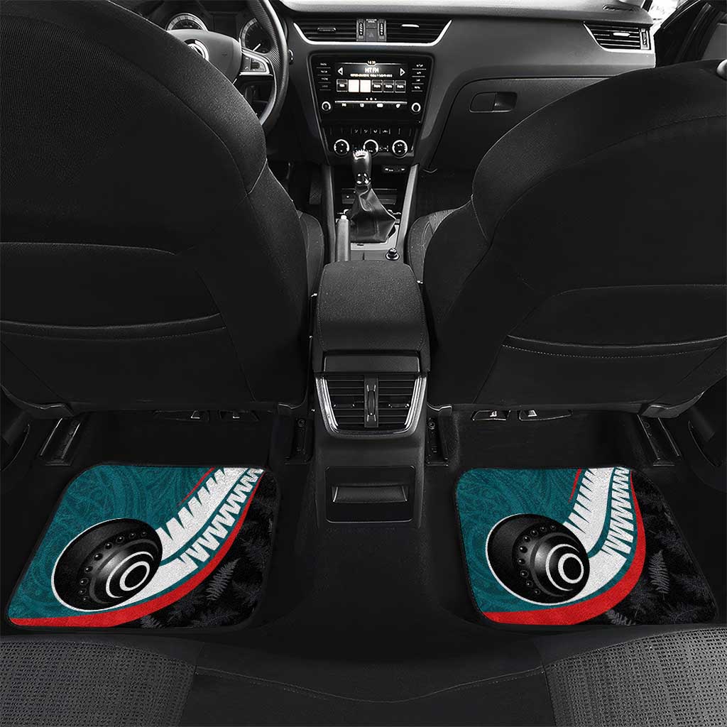 Aotearoa Lawn Bowls Car Mats Maori and Silver Fern Sporty Style Teal Color LT03 Set 2pcs - Back Teal - Polynesian Pride