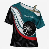 Personalised Aotearoa Lawn Bowls Cross Shoulder Shirt Maori and Silver Fern Sporty Style Teal Color LT03 Female Teal - Polynesian Pride