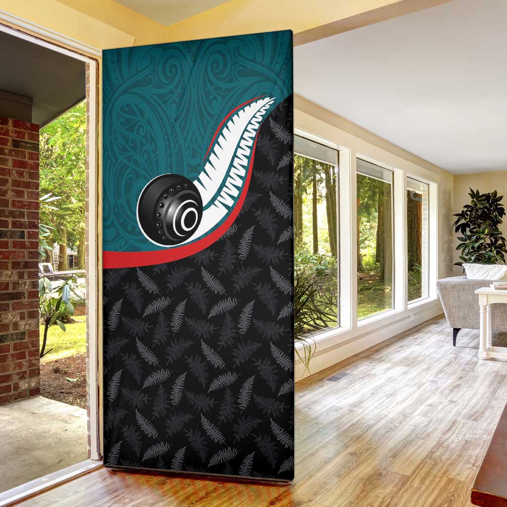 Aotearoa Lawn Bowls Door Cover Maori and Silver Fern Sporty Style Teal Color LT03 - Polynesian Pride