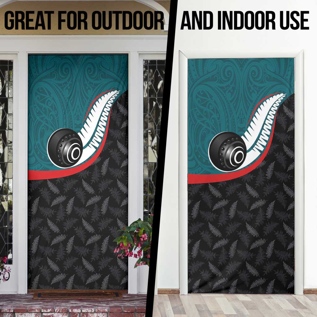 Aotearoa Lawn Bowls Door Cover Maori and Silver Fern Sporty Style Teal Color LT03 - Polynesian Pride
