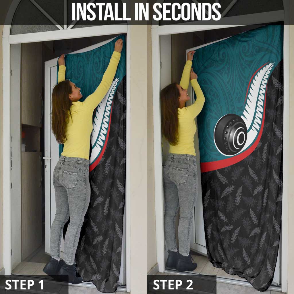 Aotearoa Lawn Bowls Door Cover Maori and Silver Fern Sporty Style Teal Color LT03 - Polynesian Pride