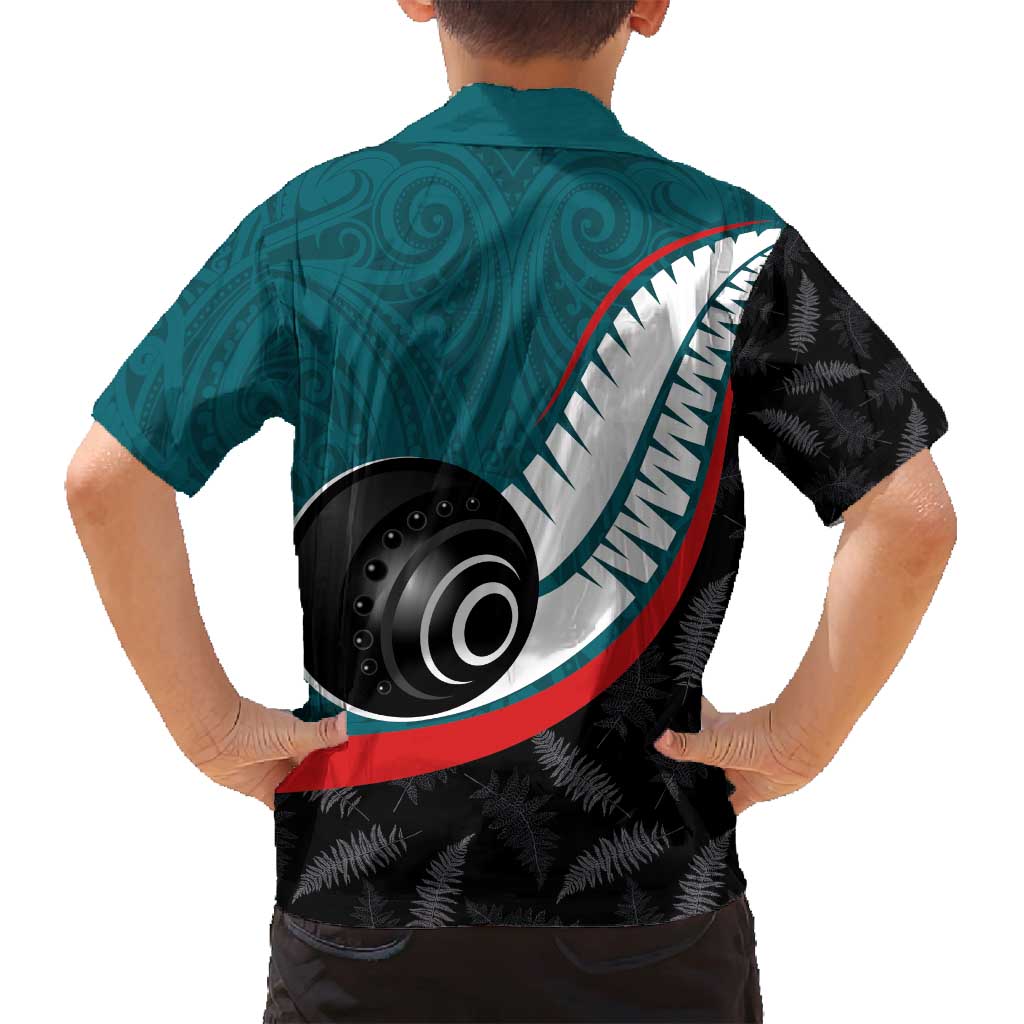 Personalised Aotearoa Lawn Bowls Family Matching Off Shoulder Maxi Dress and Hawaiian Shirt Maori and Silver Fern Sporty Style Teal Color LT03 - Polynesian Pride
