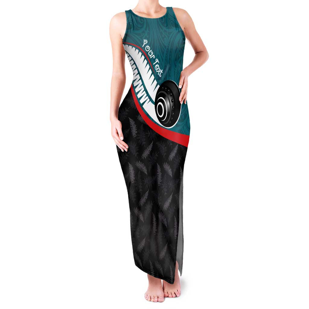 Personalised Aotearoa Lawn Bowls Family Matching Tank Maxi Dress and Hawaiian Shirt Maori and Silver Fern Sporty Style Teal Color LT03 Mom's Dress Teal - Polynesian Pride