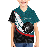 Personalised Aotearoa Lawn Bowls Family Matching Tank Maxi Dress and Hawaiian Shirt Maori and Silver Fern Sporty Style Teal Color LT03 Son's Shirt Teal - Polynesian Pride