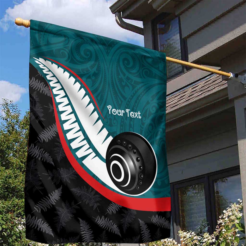 Personalised Aotearoa Lawn Bowls Garden Flag Maori and Silver Fern Sporty Style Teal Color LT03 - Polynesian Pride