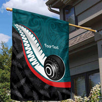 Personalised Aotearoa Lawn Bowls Garden Flag Maori and Silver Fern Sporty Style Teal Color LT03 - Polynesian Pride