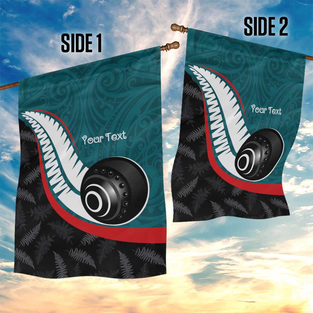 Personalised Aotearoa Lawn Bowls Garden Flag Maori and Silver Fern Sporty Style Teal Color LT03 - Polynesian Pride