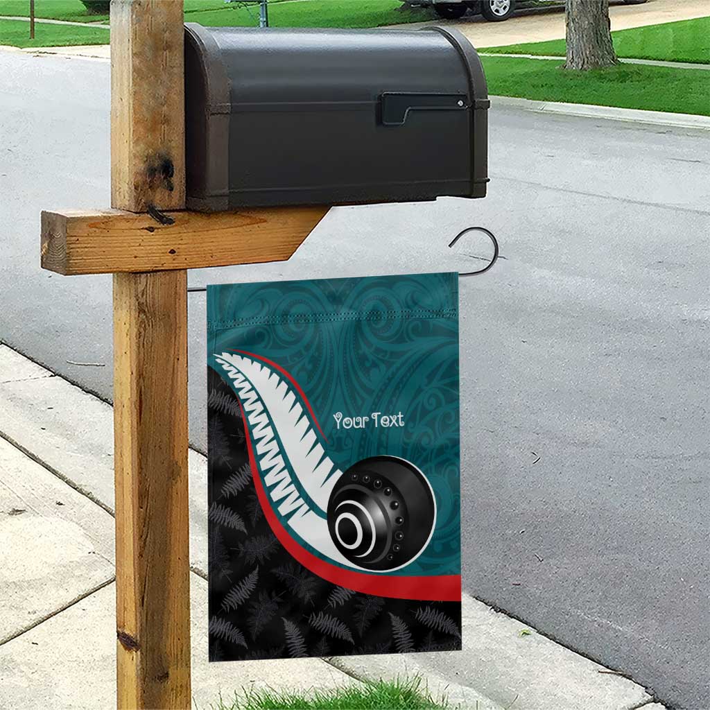 Personalised Aotearoa Lawn Bowls Garden Flag Maori and Silver Fern Sporty Style Teal Color LT03 - Polynesian Pride