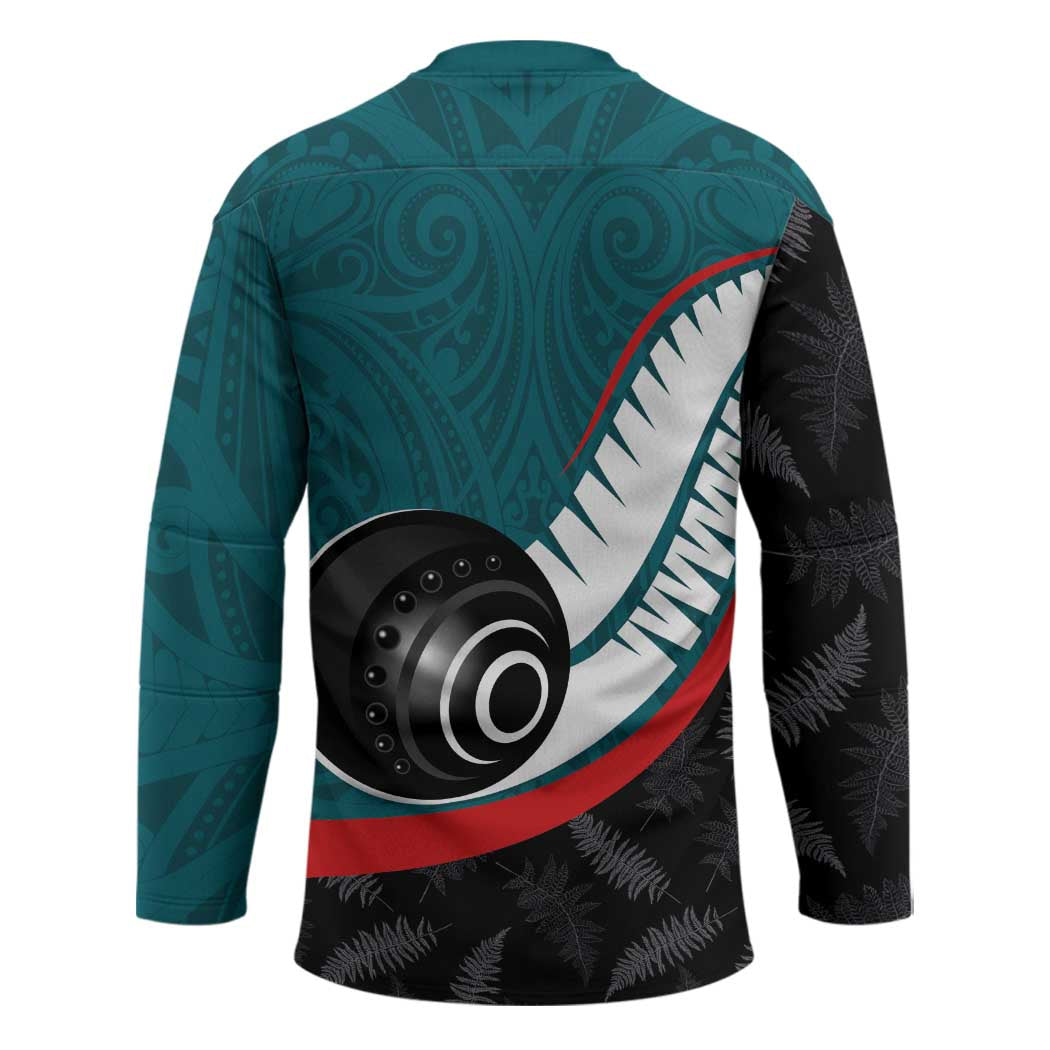 Personalised Aotearoa Lawn Bowls Hockey Jersey Maori and Silver Fern Sporty Style Teal Color LT03 - Polynesian Pride