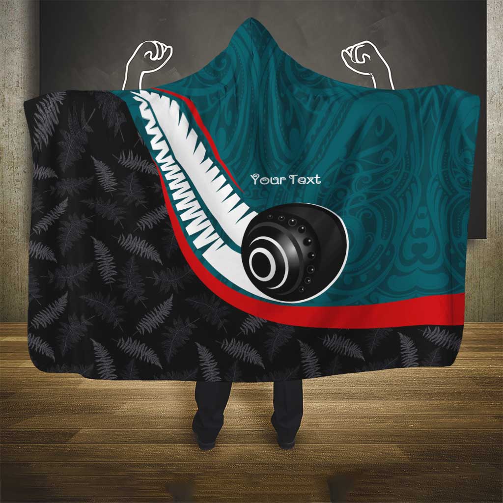 Personalised Aotearoa Lawn Bowls Hooded Blanket Maori and Silver Fern Sporty Style Teal Color LT03 - Polynesian Pride