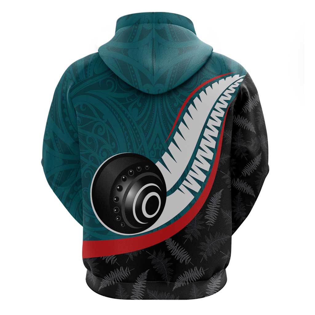 Personalised Aotearoa Lawn Bowls Hoodie Maori and Silver Fern Sporty Style Teal Color LT03 - Polynesian Pride