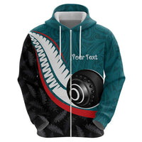 Personalised Aotearoa Lawn Bowls Hoodie Maori and Silver Fern Sporty Style Teal Color LT03 - Polynesian Pride