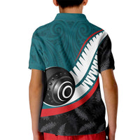 Personalised Aotearoa Lawn Bowls Kid Polo Shirt Maori and Silver Fern Sporty Style Teal Color LT03 - Polynesian Pride