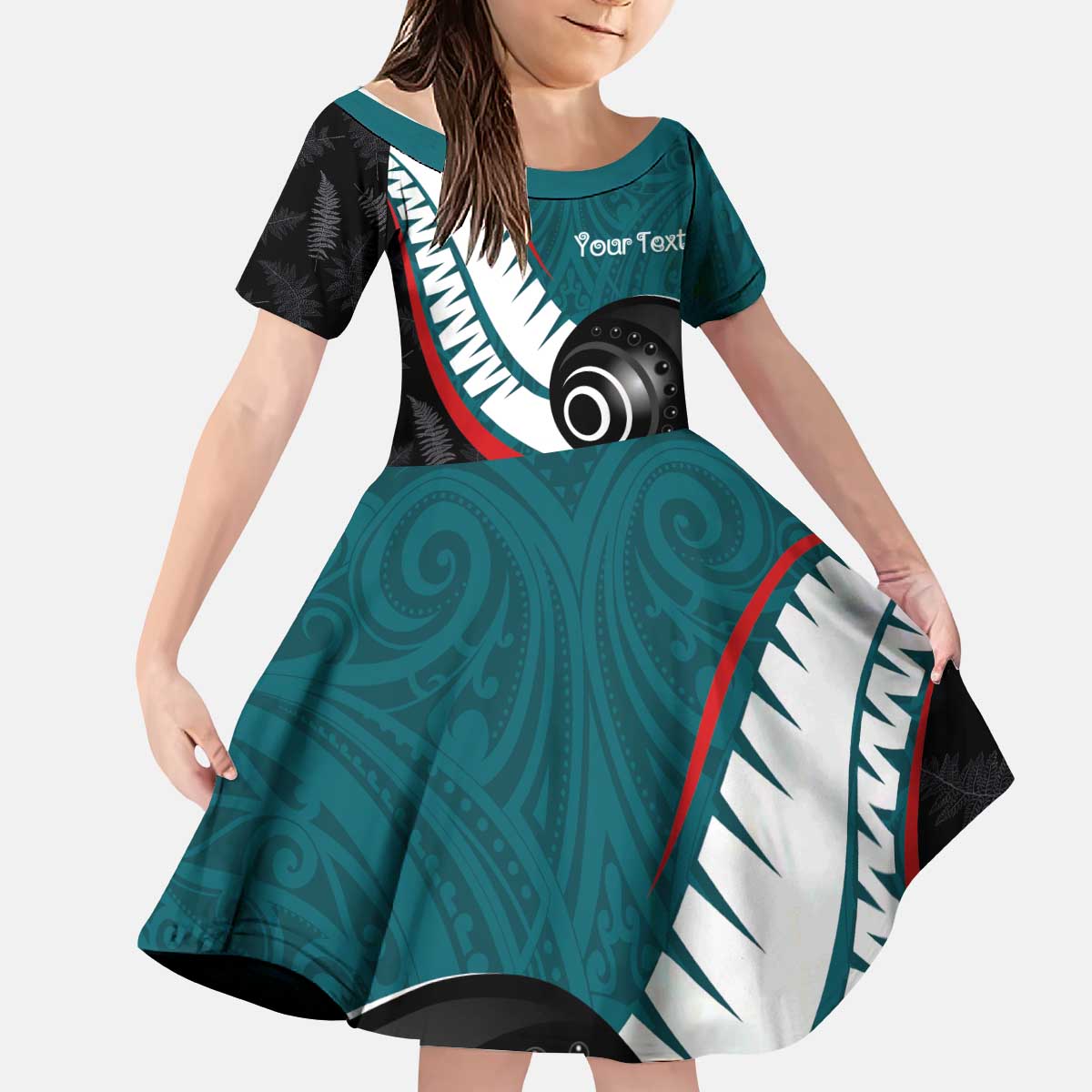 Personalised Aotearoa Lawn Bowls Kid Short Sleeve Dress Maori and Silver Fern Sporty Style Teal Color LT03 KID Teal - Polynesian Pride