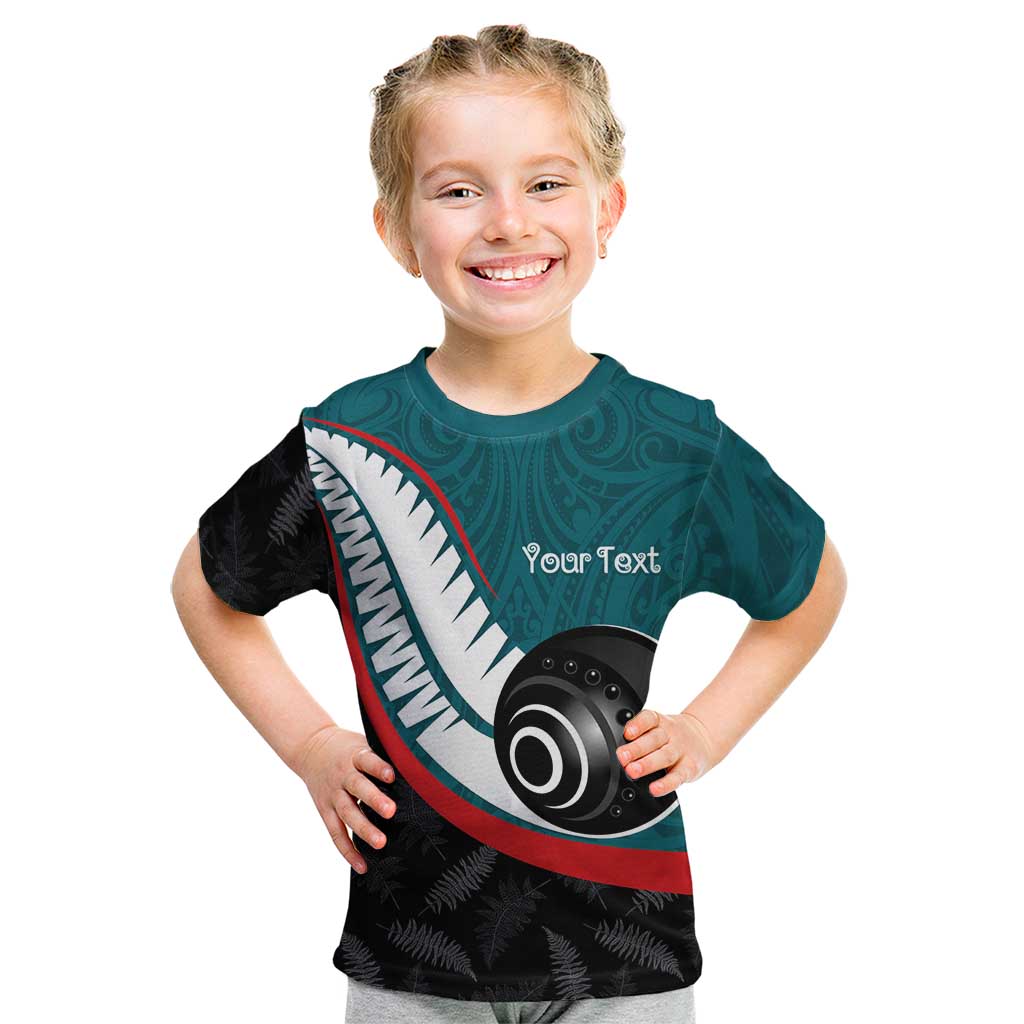Personalised Aotearoa Lawn Bowls Kid T Shirt Maori and Silver Fern Sporty Style Teal Color LT03 Teal - Polynesian Pride