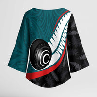 Personalised Aotearoa Lawn Bowls Kimono Sleeve Blouse Maori and Silver Fern Sporty Style Teal Color LT03 - Polynesian Pride