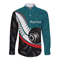 Personalised Aotearoa Lawn Bowls Long Sleeve Button Shirt Maori and Silver Fern Sporty Style Teal Color LT03 Unisex Teal - Polynesian Pride