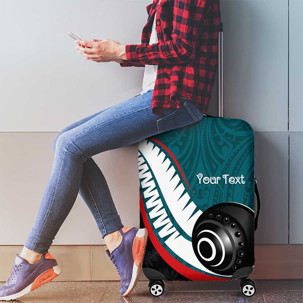 Personalised Aotearoa Lawn Bowls Luggage Cover Maori and Silver Fern Sporty Style Teal Color LT03 - Polynesian Pride