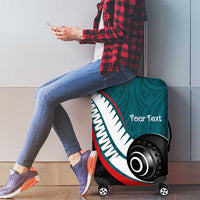 Personalised Aotearoa Lawn Bowls Luggage Cover Maori and Silver Fern Sporty Style Teal Color LT03 - Polynesian Pride