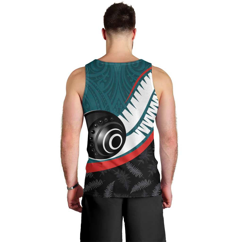 Personalised Aotearoa Lawn Bowls Men Tank Top Maori and Silver Fern Sporty Style Teal Color LT03 - Polynesian Pride