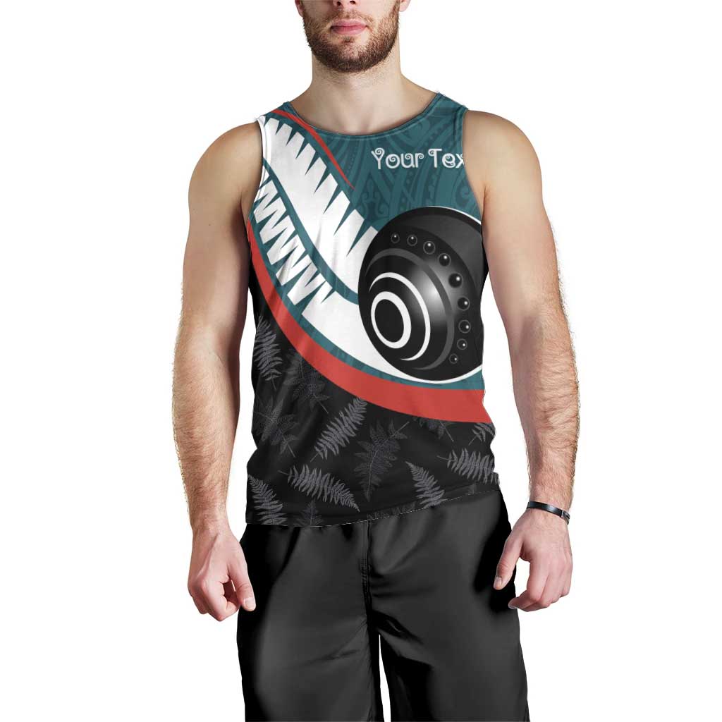 Personalised Aotearoa Lawn Bowls Men Tank Top Maori and Silver Fern Sporty Style Teal Color LT03 - Polynesian Pride