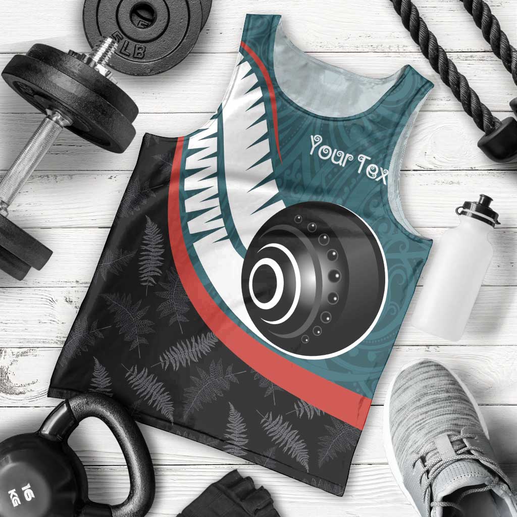 Personalised Aotearoa Lawn Bowls Men Tank Top Maori and Silver Fern Sporty Style Teal Color LT03 - Polynesian Pride