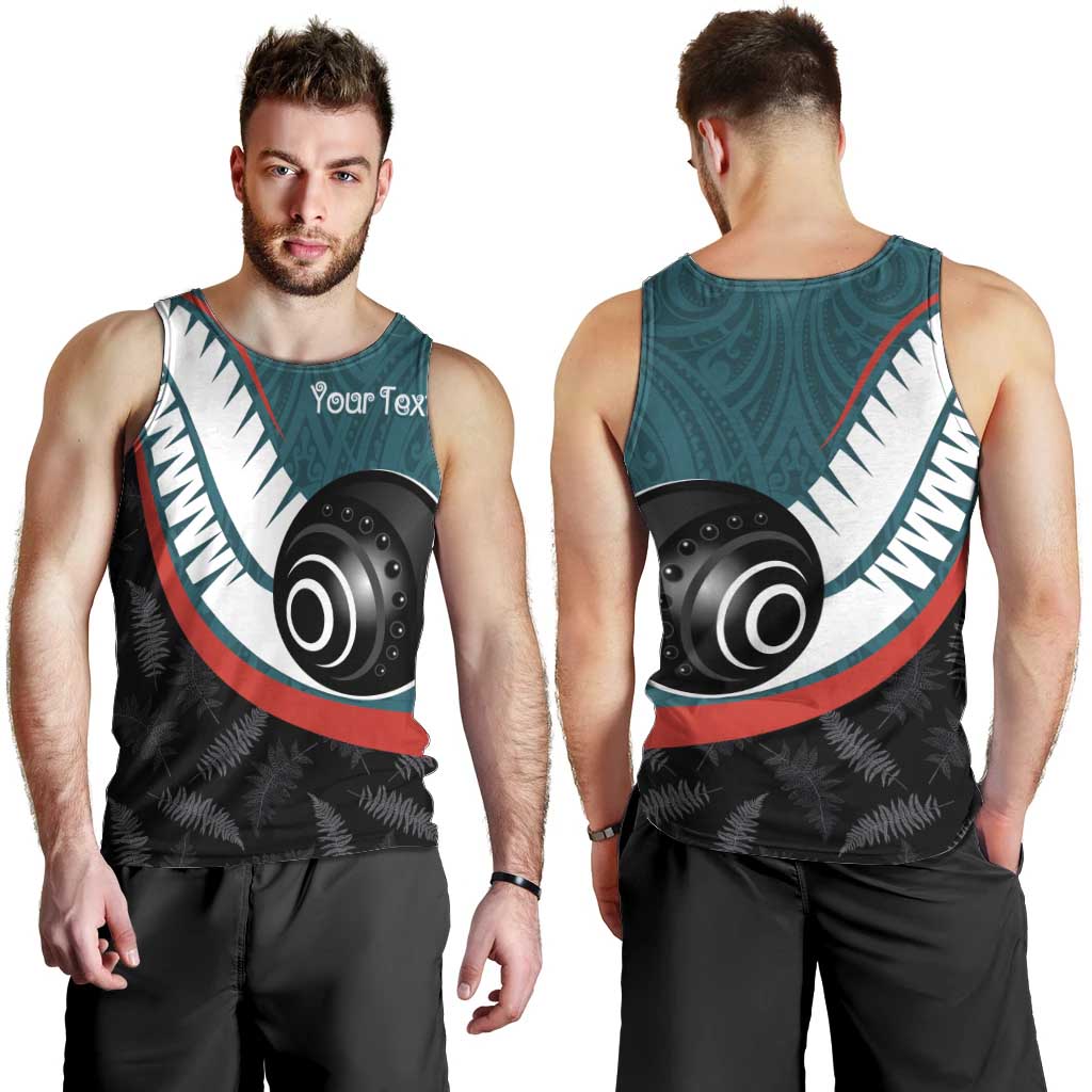 Personalised Aotearoa Lawn Bowls Men Tank Top Maori and Silver Fern Sporty Style Teal Color LT03 - Polynesian Pride