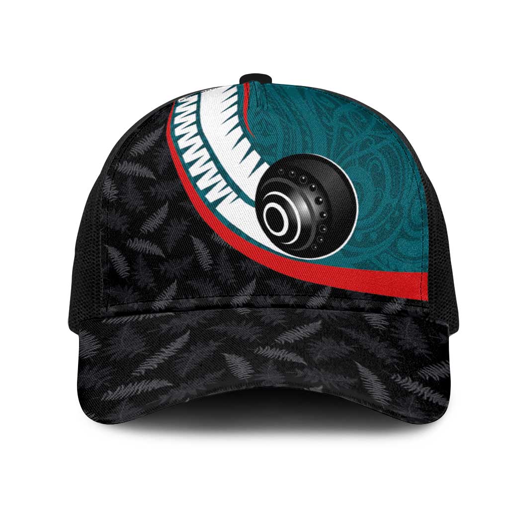 Aotearoa Lawn Bowls Mesh Trucker Cap Maori and Silver Fern Sporty Style Teal Color - Polynesian Pride
