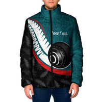 Personalised Aotearoa Lawn Bowls Padded Jacket Maori and Silver Fern Sporty Style Teal Color LT03 Men Teal - Polynesian Pride