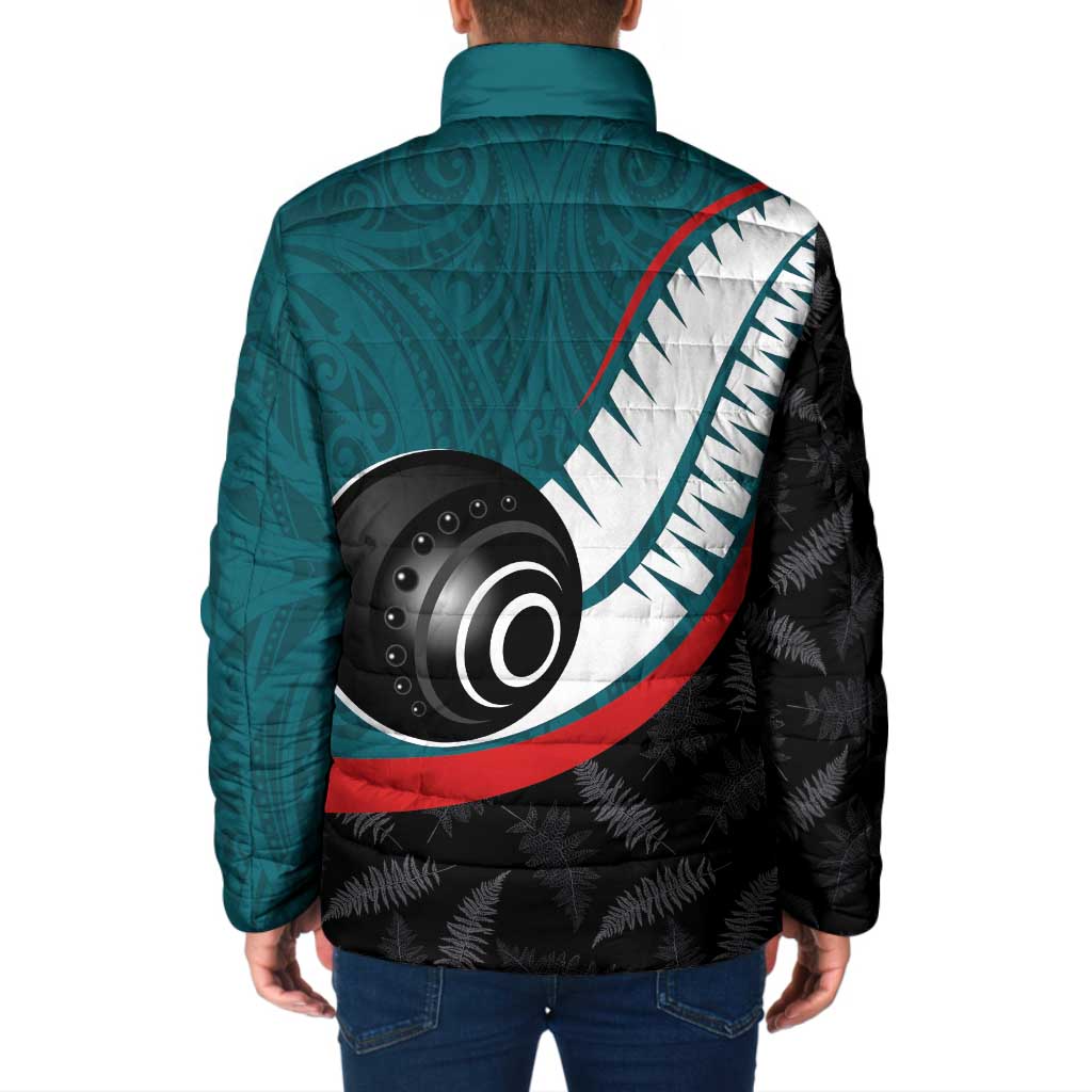 Personalised Aotearoa Lawn Bowls Padded Jacket Maori and Silver Fern Sporty Style Teal Color LT03 - Polynesian Pride