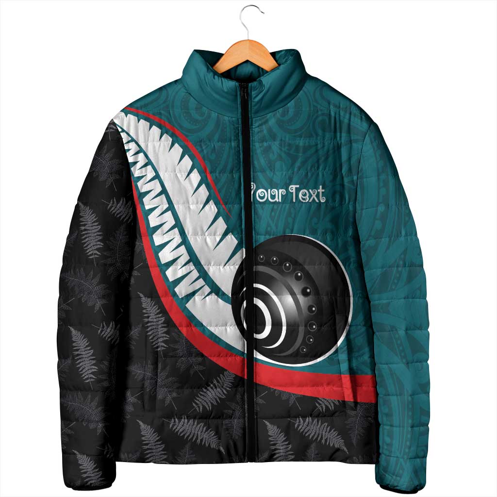 Personalised Aotearoa Lawn Bowls Padded Jacket Maori and Silver Fern Sporty Style Teal Color LT03 - Polynesian Pride