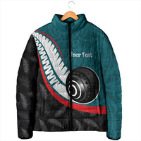Personalised Aotearoa Lawn Bowls Padded Jacket Maori and Silver Fern Sporty Style Teal Color LT03 - Polynesian Pride