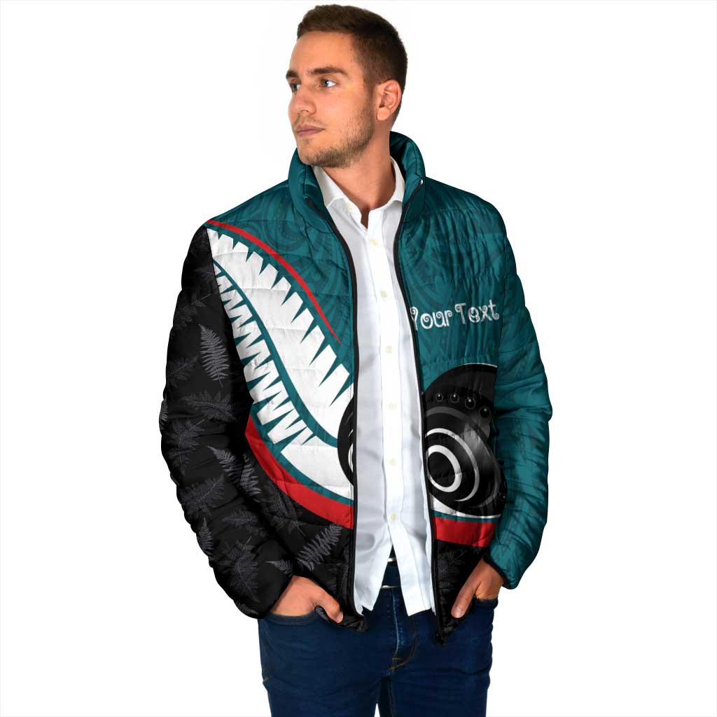 Personalised Aotearoa Lawn Bowls Padded Jacket Maori and Silver Fern Sporty Style Teal Color LT03 - Polynesian Pride