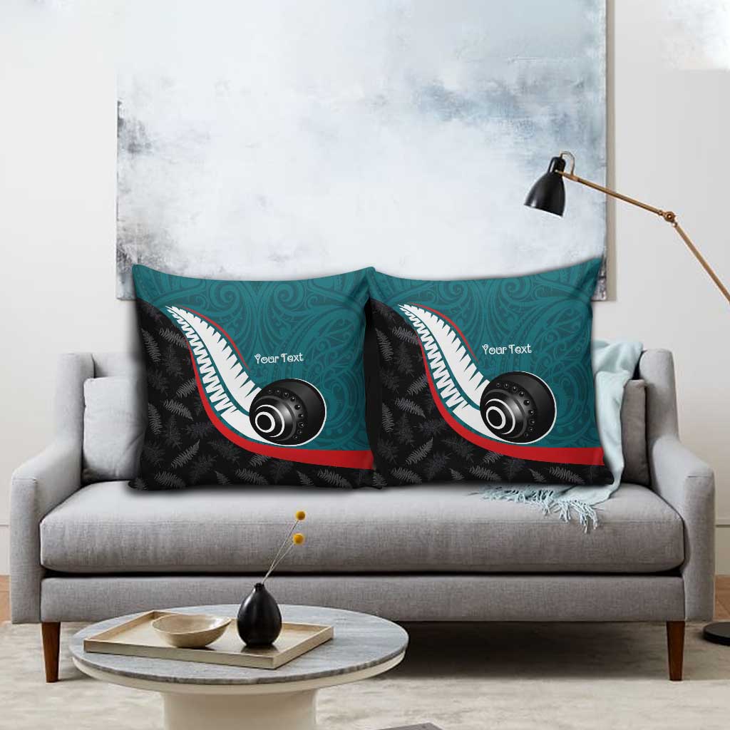 Personalised Aotearoa Lawn Bowls Pillow Cover Maori and Silver Fern Sporty Style Teal Color LT03 - Polynesian Pride