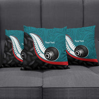Personalised Aotearoa Lawn Bowls Pillow Cover Maori and Silver Fern Sporty Style Teal Color LT03 - Polynesian Pride