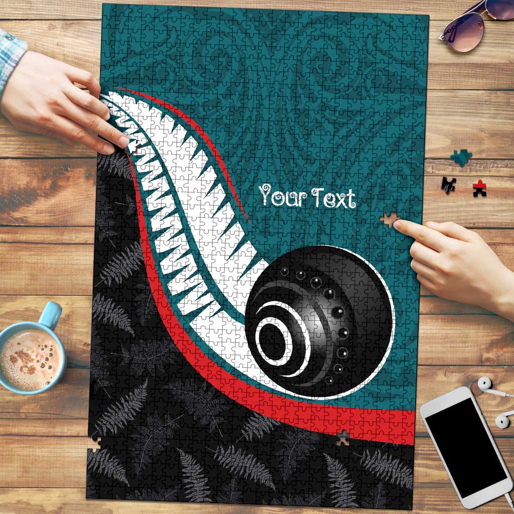 Personalised Aotearoa Lawn Bowls Puzzle Maori and Silver Fern Sporty Style Teal Color LT03 Teal - Polynesian Pride