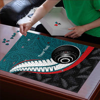 Personalised Aotearoa Lawn Bowls Puzzle Maori and Silver Fern Sporty Style Teal Color LT03 - Polynesian Pride
