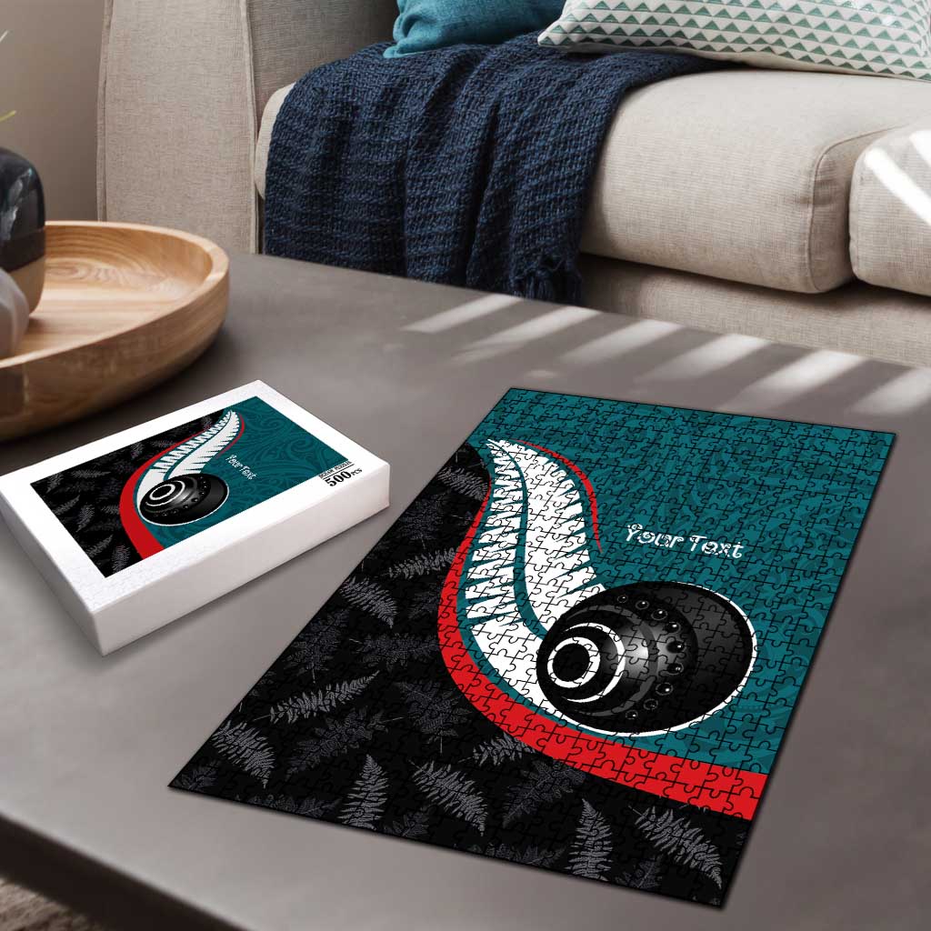Personalised Aotearoa Lawn Bowls Puzzle Maori and Silver Fern Sporty Style Teal Color LT03 - Polynesian Pride