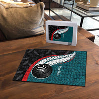 Personalised Aotearoa Lawn Bowls Puzzle Maori and Silver Fern Sporty Style Teal Color LT03 - Polynesian Pride