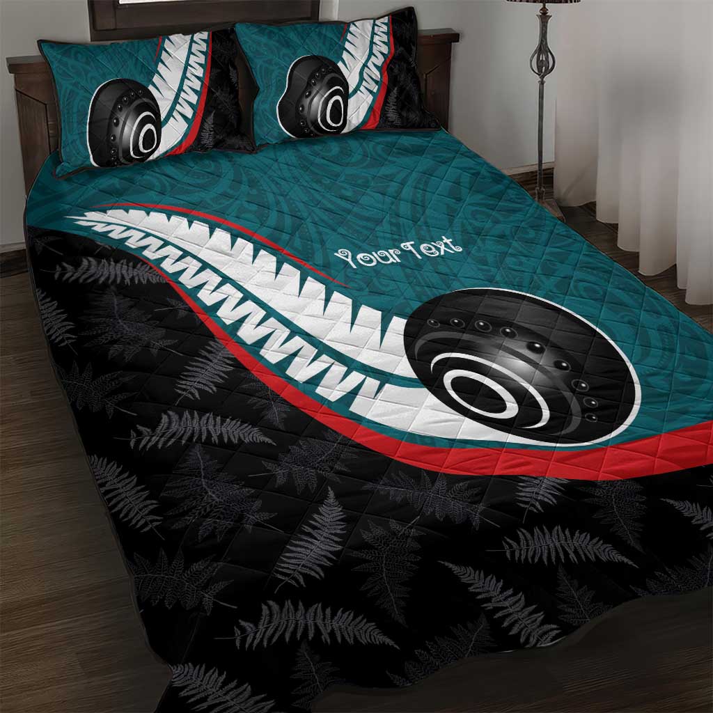 Personalised Aotearoa Lawn Bowls Quilt Bed Set Maori and Silver Fern Sporty Style Teal Color LT03 Teal - Polynesian Pride