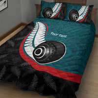 Personalised Aotearoa Lawn Bowls Quilt Bed Set Maori and Silver Fern Sporty Style Teal Color LT03 - Polynesian Pride