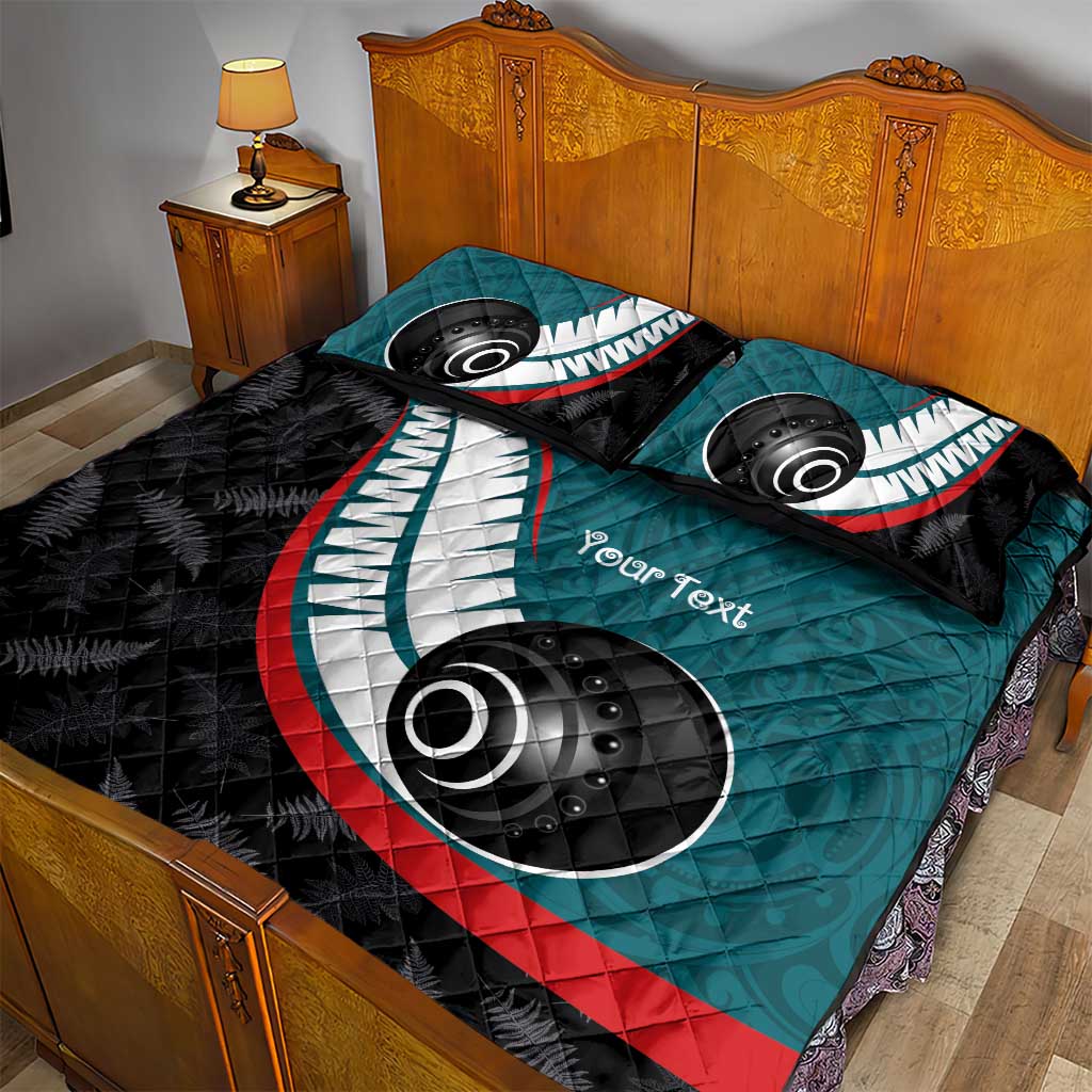 Personalised Aotearoa Lawn Bowls Quilt Bed Set Maori and Silver Fern Sporty Style Teal Color LT03 - Polynesian Pride