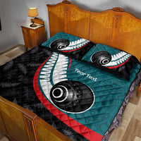 Personalised Aotearoa Lawn Bowls Quilt Bed Set Maori and Silver Fern Sporty Style Teal Color LT03 - Polynesian Pride
