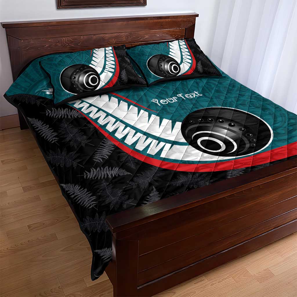 Personalised Aotearoa Lawn Bowls Quilt Bed Set Maori and Silver Fern Sporty Style Teal Color LT03 - Polynesian Pride