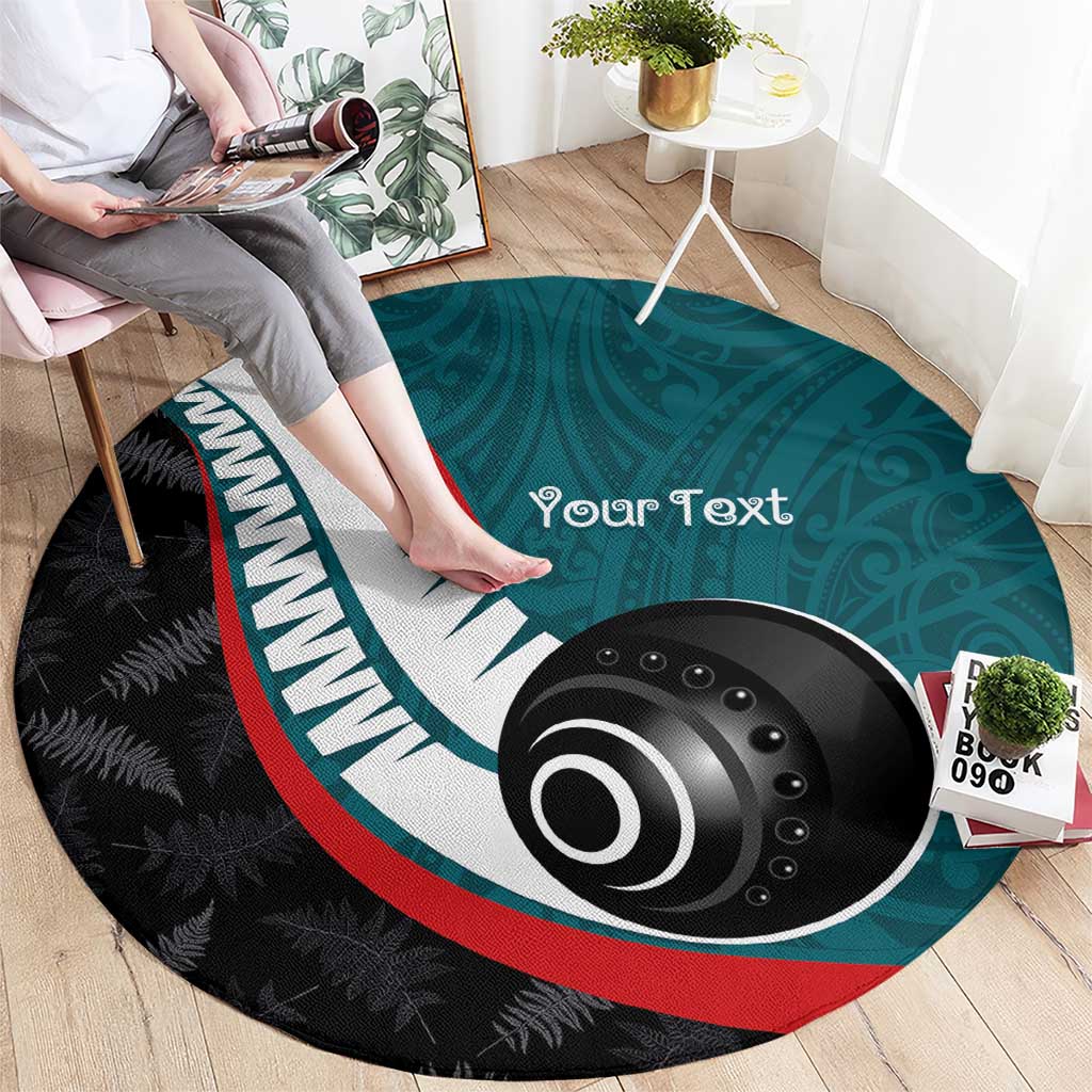 Personalised Aotearoa Lawn Bowls Round Carpet Maori and Silver Fern Sporty Style Teal Color LT03 - Polynesian Pride