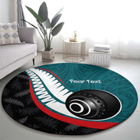 Personalised Aotearoa Lawn Bowls Round Carpet Maori and Silver Fern Sporty Style Teal Color LT03 - Polynesian Pride