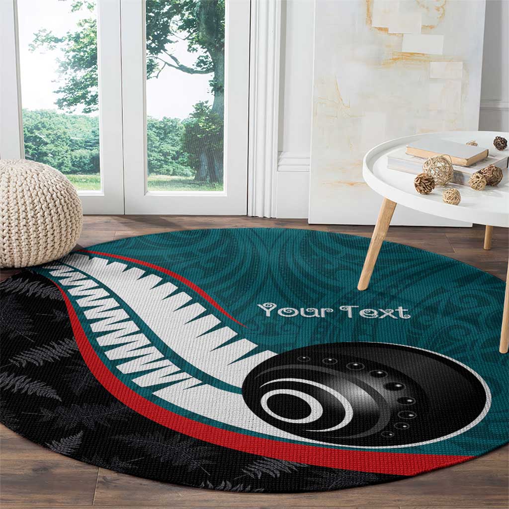 Personalised Aotearoa Lawn Bowls Round Carpet Maori and Silver Fern Sporty Style Teal Color LT03 - Polynesian Pride
