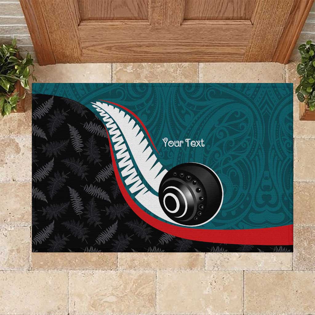 Personalised Aotearoa Lawn Bowls Rubber Doormat Maori and Silver Fern Sporty Style Teal Color LT03 Teal - Polynesian Pride