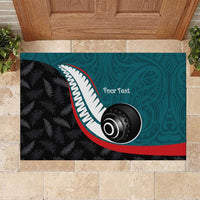 Personalised Aotearoa Lawn Bowls Rubber Doormat Maori and Silver Fern Sporty Style Teal Color LT03 Teal - Polynesian Pride