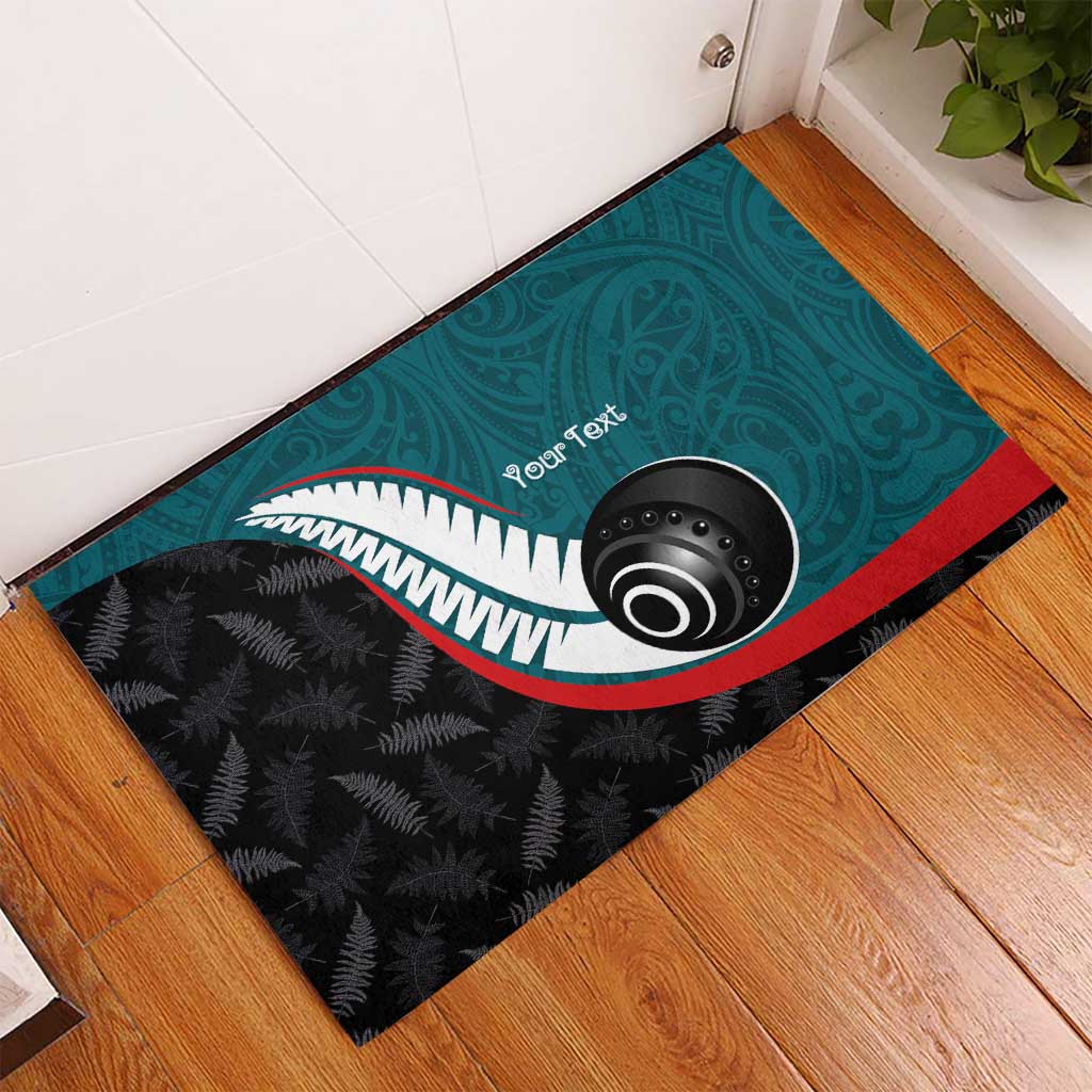 Personalised Aotearoa Lawn Bowls Rubber Doormat Maori and Silver Fern Sporty Style Teal Color LT03 - Polynesian Pride